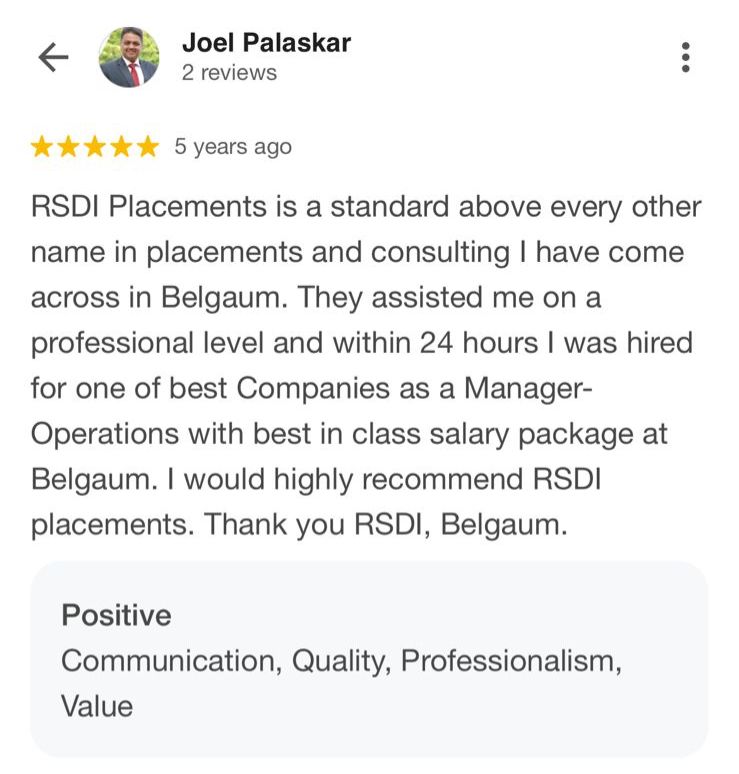 5 star review for RSDI Belagavi